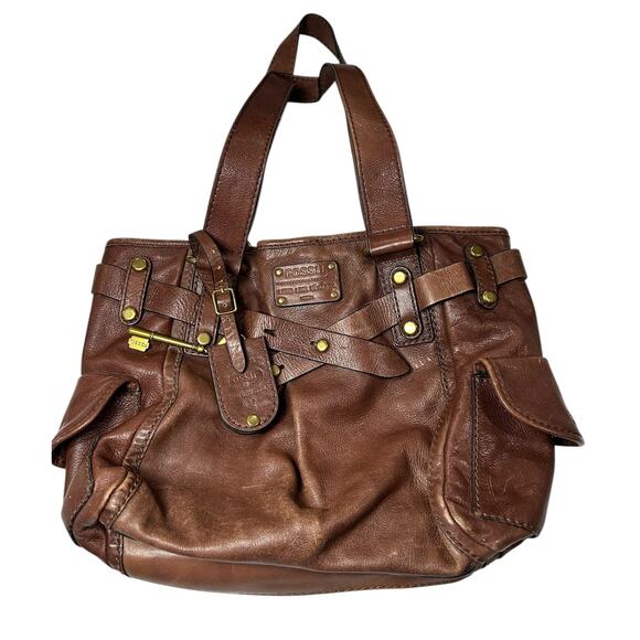 Fossil Long Live Vintage Adriana Tote Bag Brown Genuine Distressed Leather EUC - Picture 1 of 6